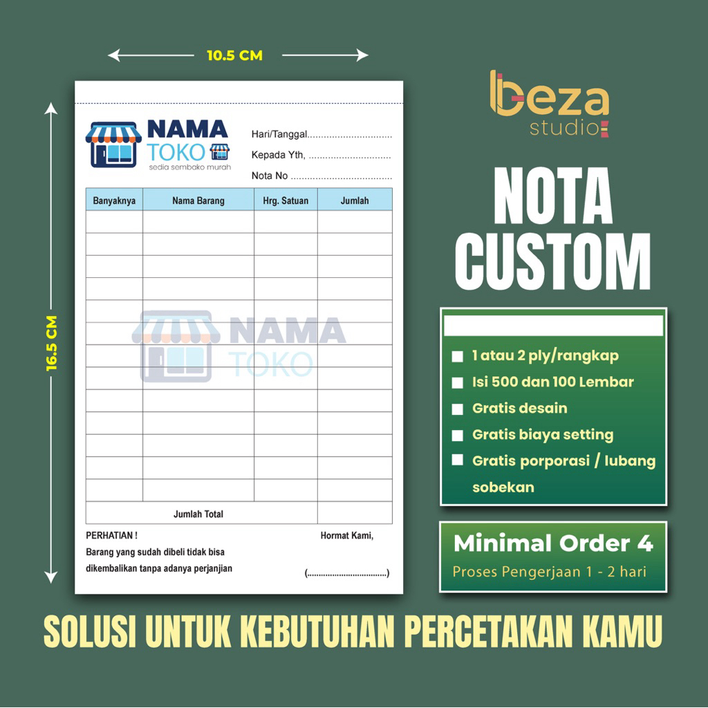Jual Nota custom full color FREE DESAAIN | Nota 2 ply | Nota custom ...