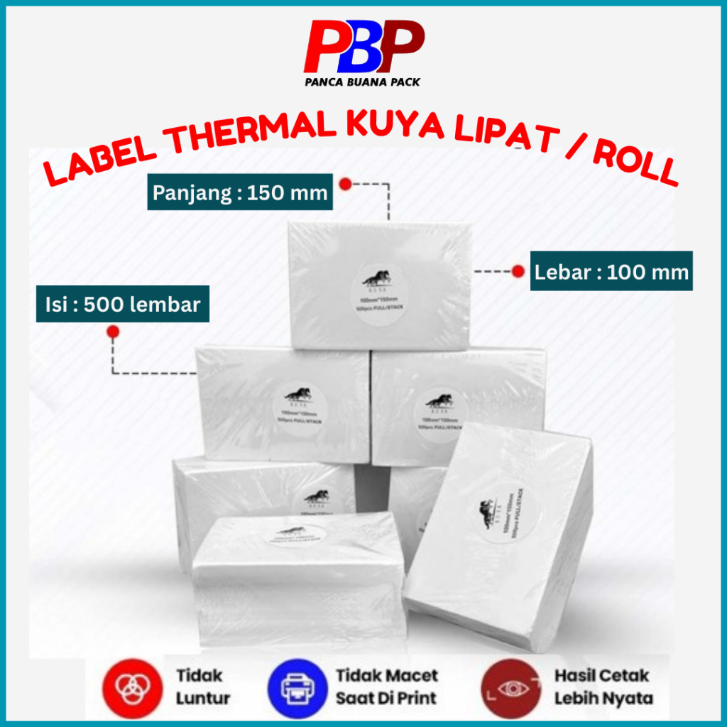 Jual Label Sticker Thermal KUYA 1 Dus 100 x 150 MM ISI 500 ROLL & LIPAT ...