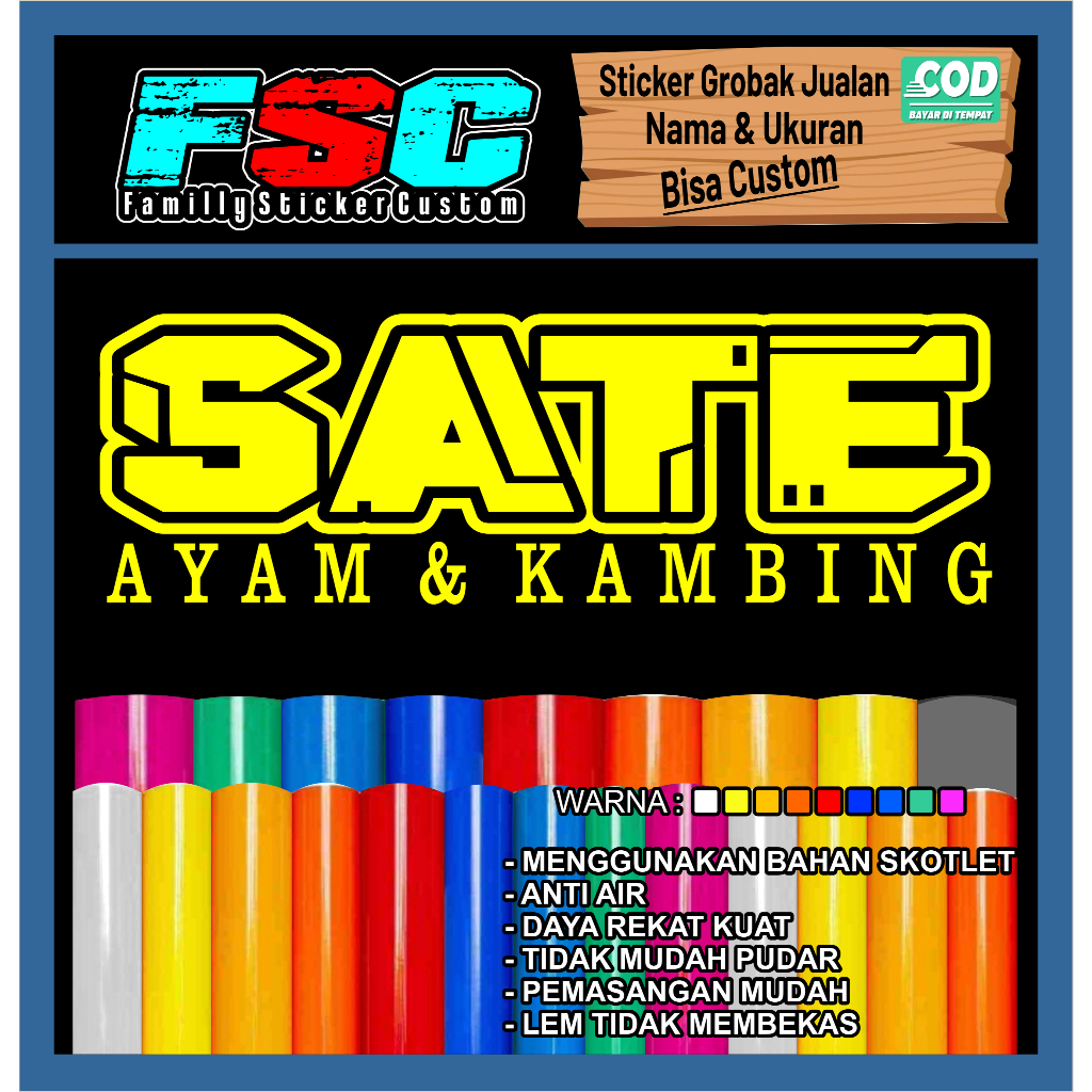 Jual STIKER TULISAN SATE AYAM DAN KAMBING ukuran 45cm x 15cm | Shopee ...