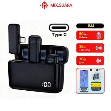 MIX.SUARA Q8 Wireless Mic Clip On Jepit Di Baju Type C IOS Magnetic Microphone Dual Mikrofon Hp