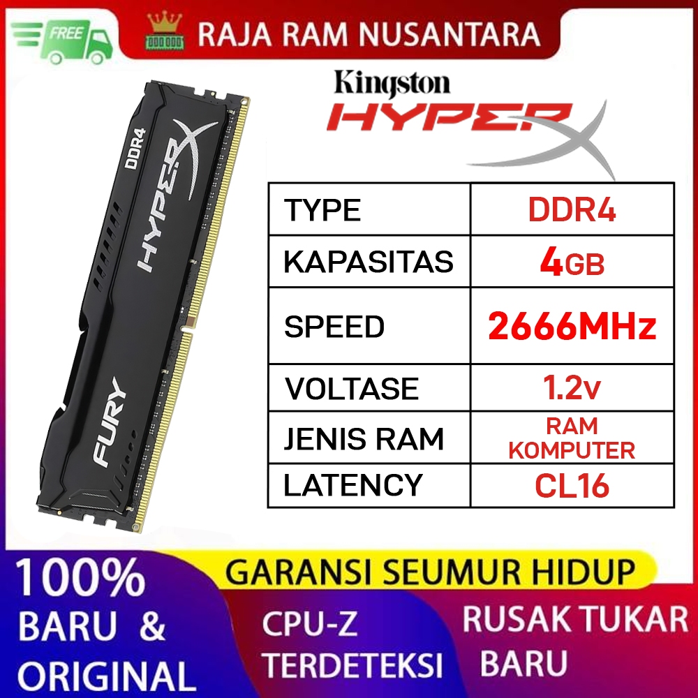 Jual RAM PC KINGSTON HYPERX FURY DDR4 4GB 2666MHz PC 21300 1.2v ORI ...