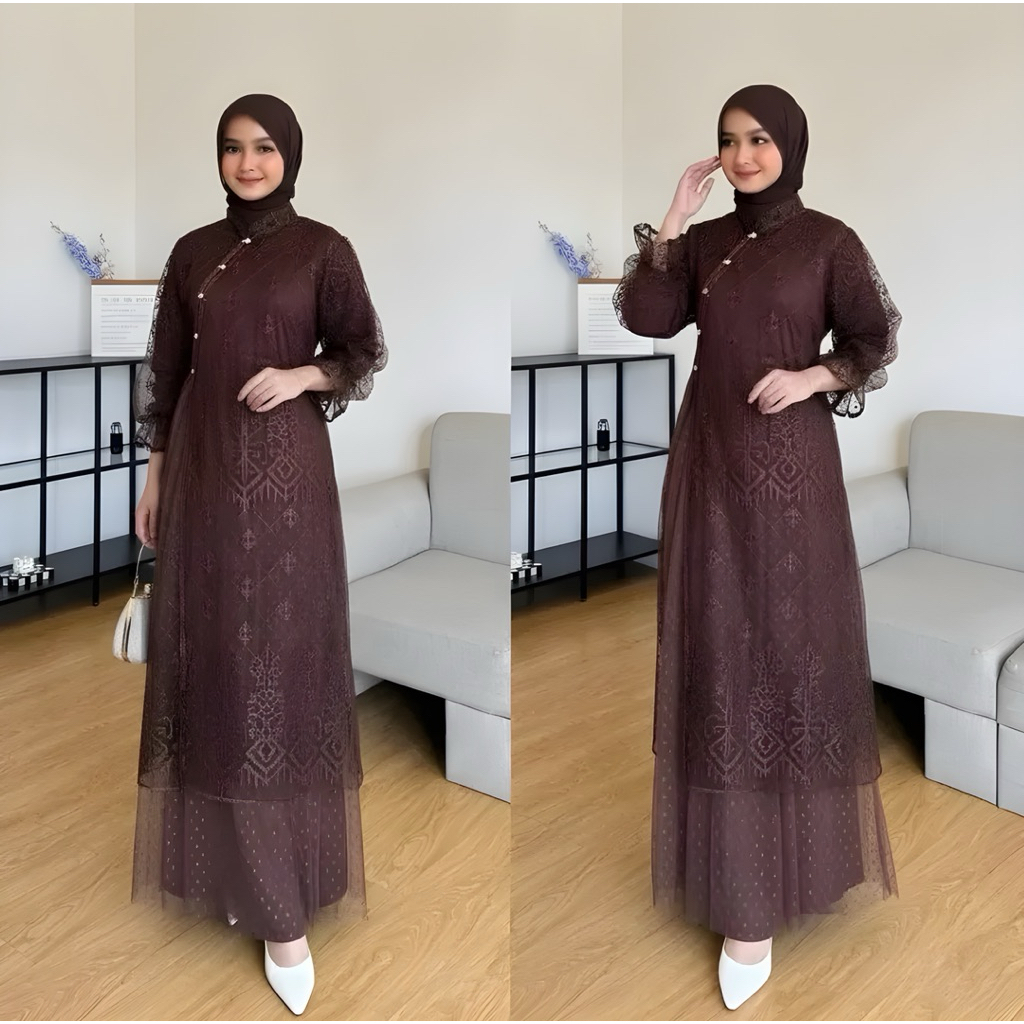 Jual MAHIRA DRESS - Gamis Brukat Wanita Terbaru Dress Simple Elegant ...