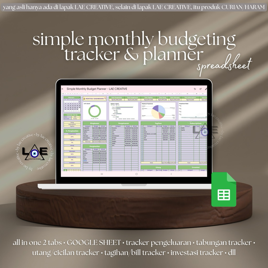 Jual Lae Creative - Simple Monthly Budget Tracker Spreadsheet ...