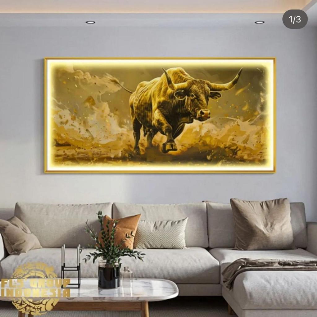 Jual Painting LED _ Golden Bull _ Frame Gold set | Shopee Indonesia