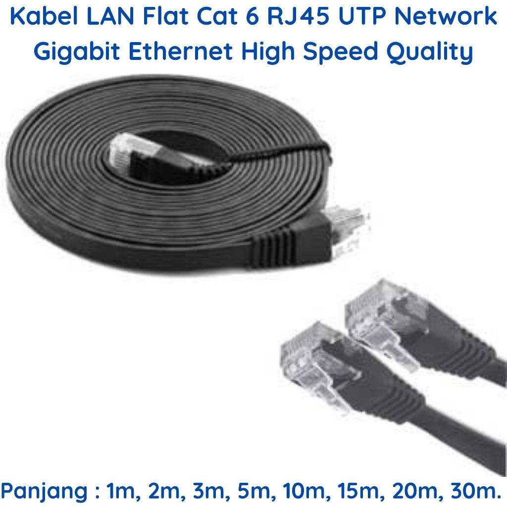 Jual Kabel LAN Flat 1m 2m 3m 5m 10m 15m 20m 30m Cat 6 RJ45 UTP Gigabit ...
