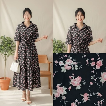 GG DRESS YURI MIDI DRESS Button Gaun Wanita Gaun Casual Busui Friendly