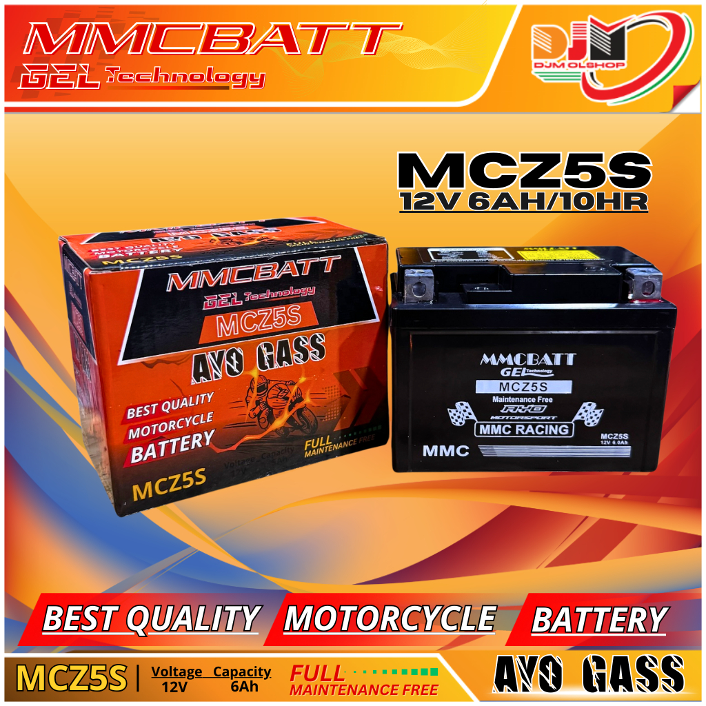 Aki Motor MF Honda Beat Aki Vario 110 Supra X 125 Scoopy Spacy Blade Revo New MCZ5S 12V/6Ah MMCBATT