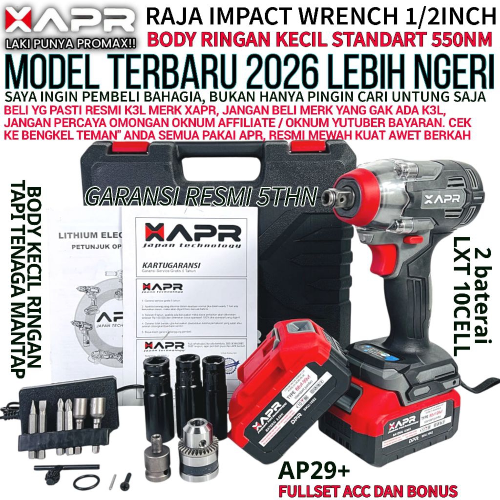 Jual APR raja impact wrench type ap29 550nm 2 baterai lxt mesin pembuka ...