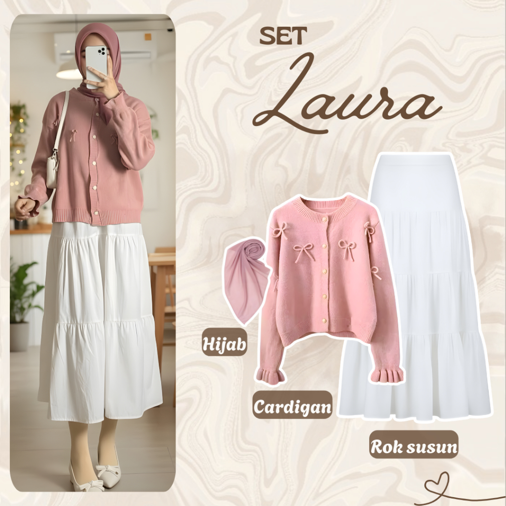 Jual Outfit - One Set 3 in 1 - OOTD - Korean Fashion - Cardigan Pita ...