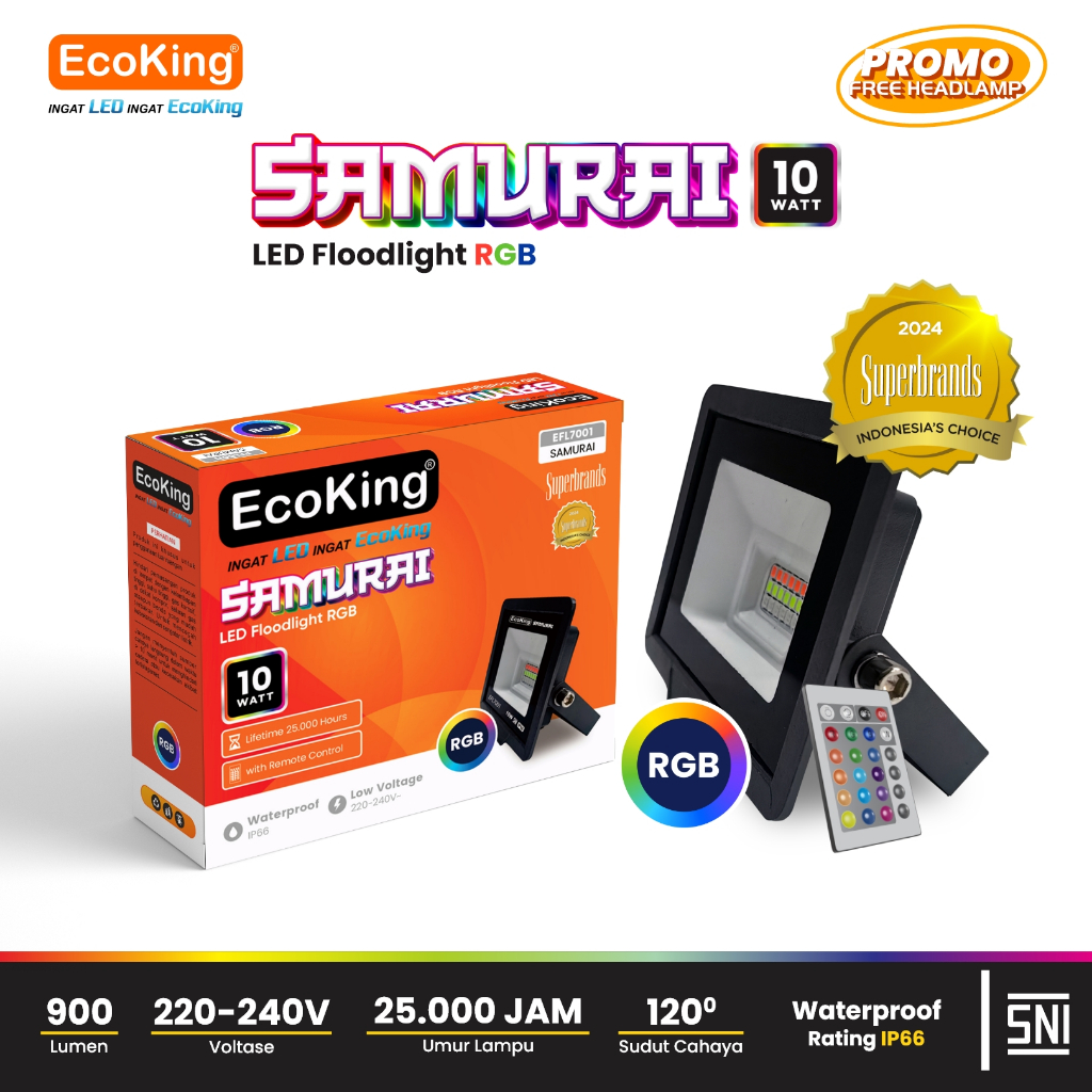 Jual EcoKing LED Samurai Flood Light Lampu Sorot 10W RGB (SAMURAI ...