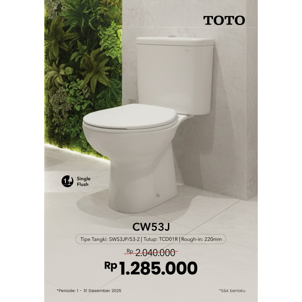 Jual Kloset Duduk TOTO CW53J / SW53JP + Tutup TCD-01R | Shopee Indonesia