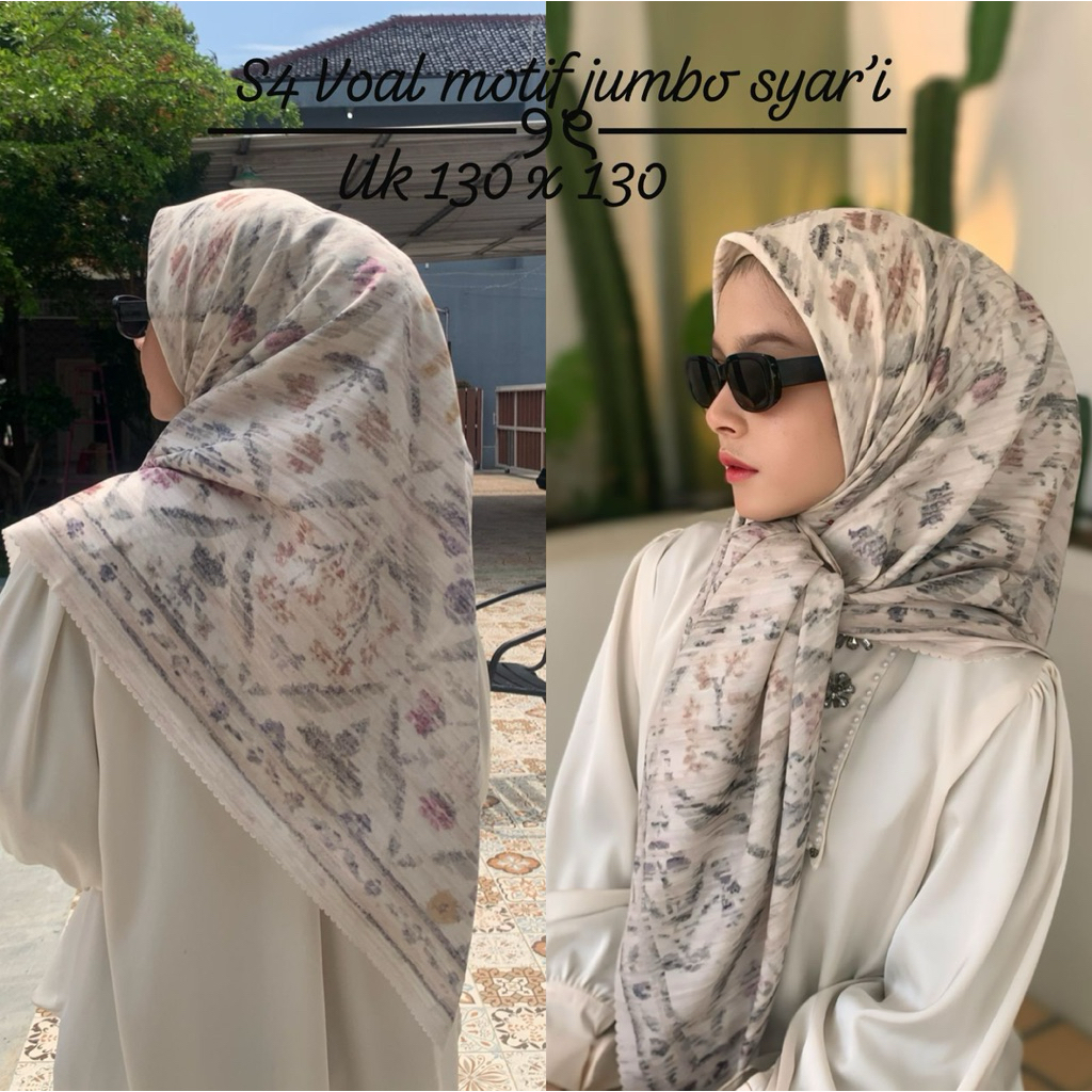 SERIES 5 KERUDUNG SEGIEMPAT JUMBO SYARI 130x130cm bisa seragam dengan size standar 110x110cm VOAL MOTIF PREMIUM