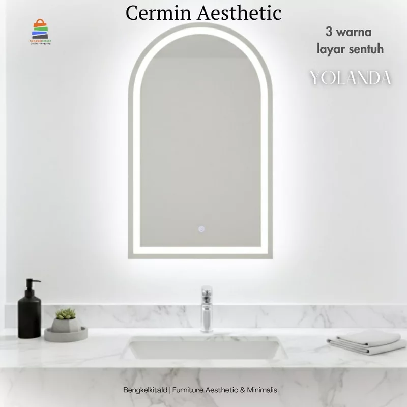 Arch Mirror Kaca Rias Estetik Lampu LED Yolanda Cermin Gantung