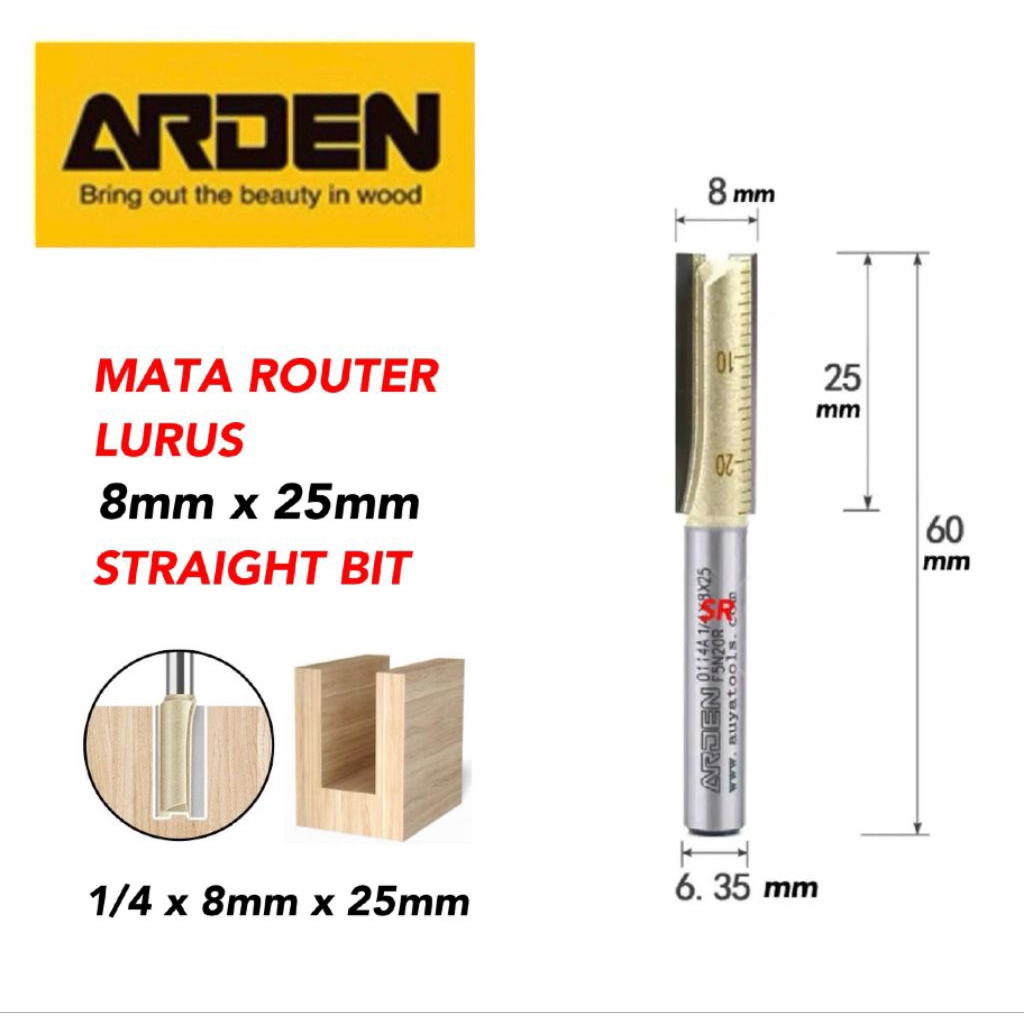 Jual Mata Router/ Profil Lurus 8 mm/ Straight Bit ARDEN | Shopee Indonesia
