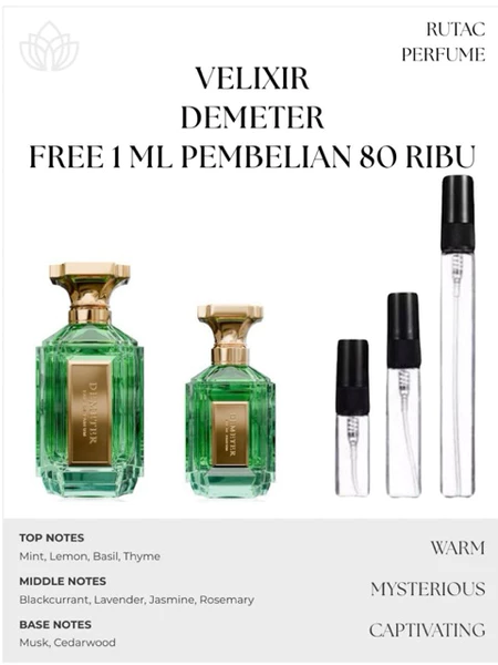 Decant Parfum Velixir Demeter EDP 2ml Original | Share in Jar Tahan Lama | Parfum Unisex + Velixir