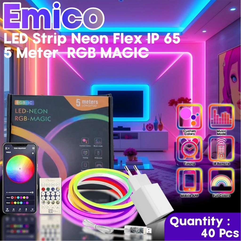 Jual LED Strip Neon Flex Merek Emico RGB Magic Remote + Bluetooth 5 ...
