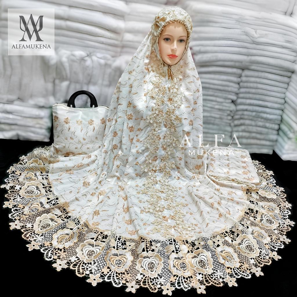 Alfa Mukena sutra milo renda mawar mix twotone full bordir premium dewasa