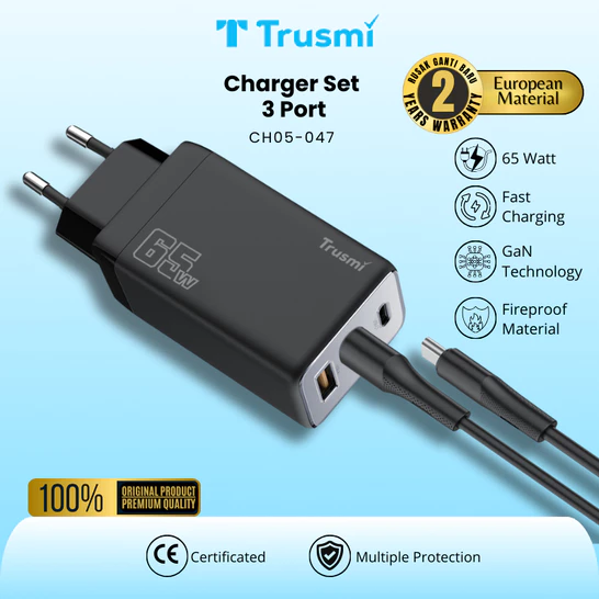 Charger Set (EU) PD65W Mini A+2C GaN With (C to C) 60W Cable