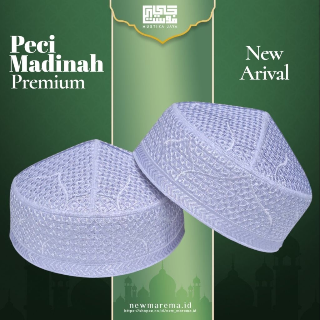 PECI MADINAH MOTIP BORDIR KOPIAH PAKISTAN SONGKOK PUTIH PRIA DEWASA HAJI DAN UMROH KAIN TEBAL NYAMAN