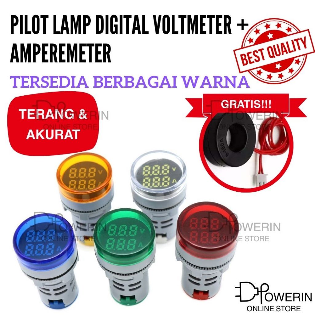 Jual Pilot Lamp Digital Voltmeter Amperemeter Persegi Lampu Pilot ...