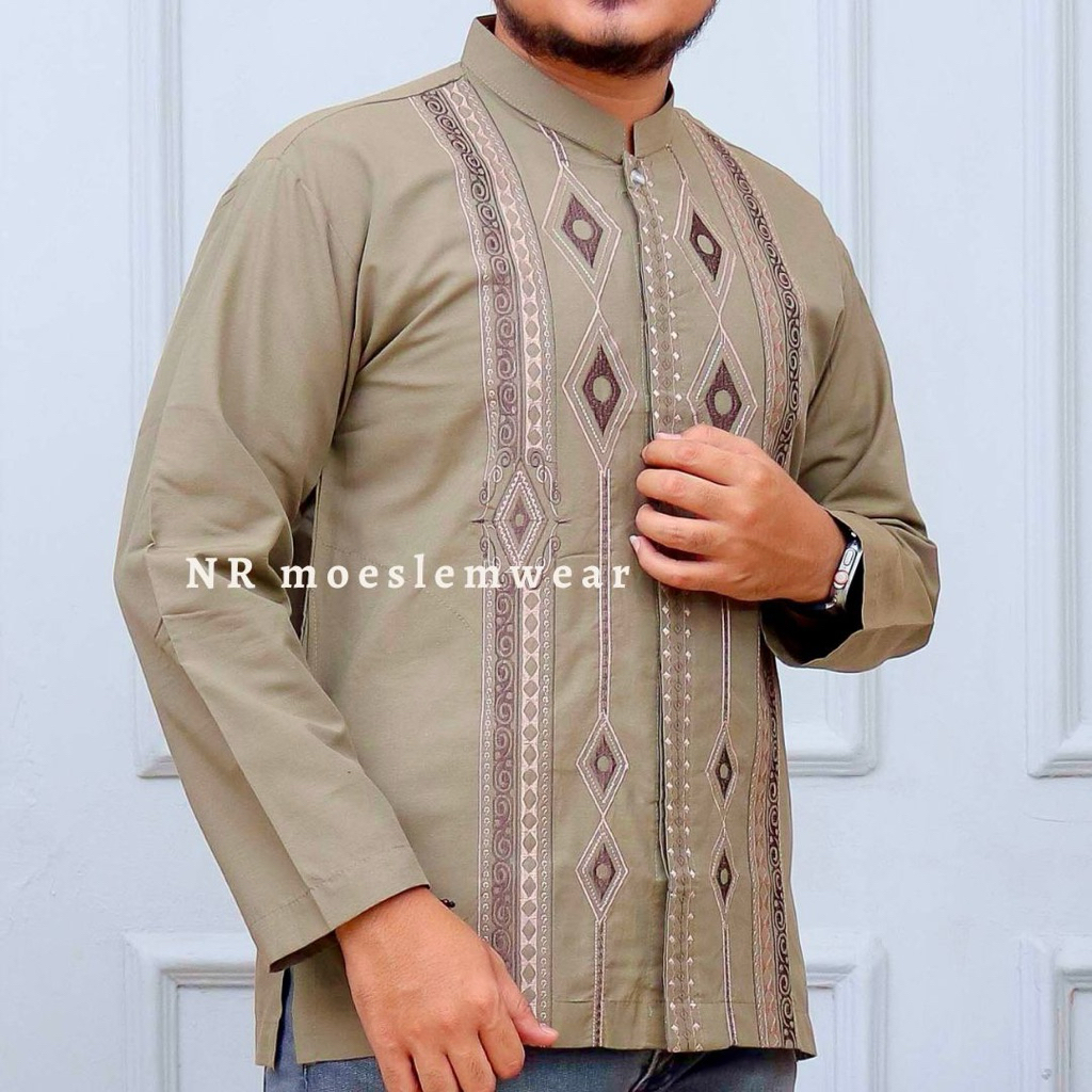 BAJU KOKO PRIA , KOKO LENGAN PANJANG , BAJU KOKO KAATUN UKURAN M L XL DAN JUMBO ,KOKO BORDER , KOKO DEWASA ( kode EL 04 )