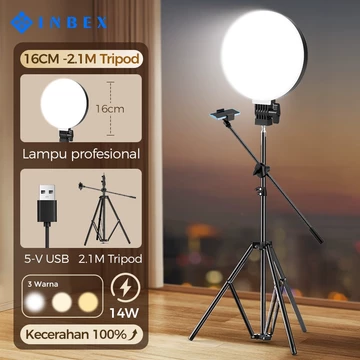 Rotasi 360° INBEX IPL16 Ringlight Lampu Bulat 3in1 Tripod Kamera Holder HP Stand Lighting