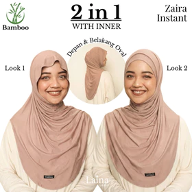 Laina Label Hijab Bergo Instan Bamboo 2in1 With Inner (Zaira Instant) Lembut Adem Mudah Dibentuk