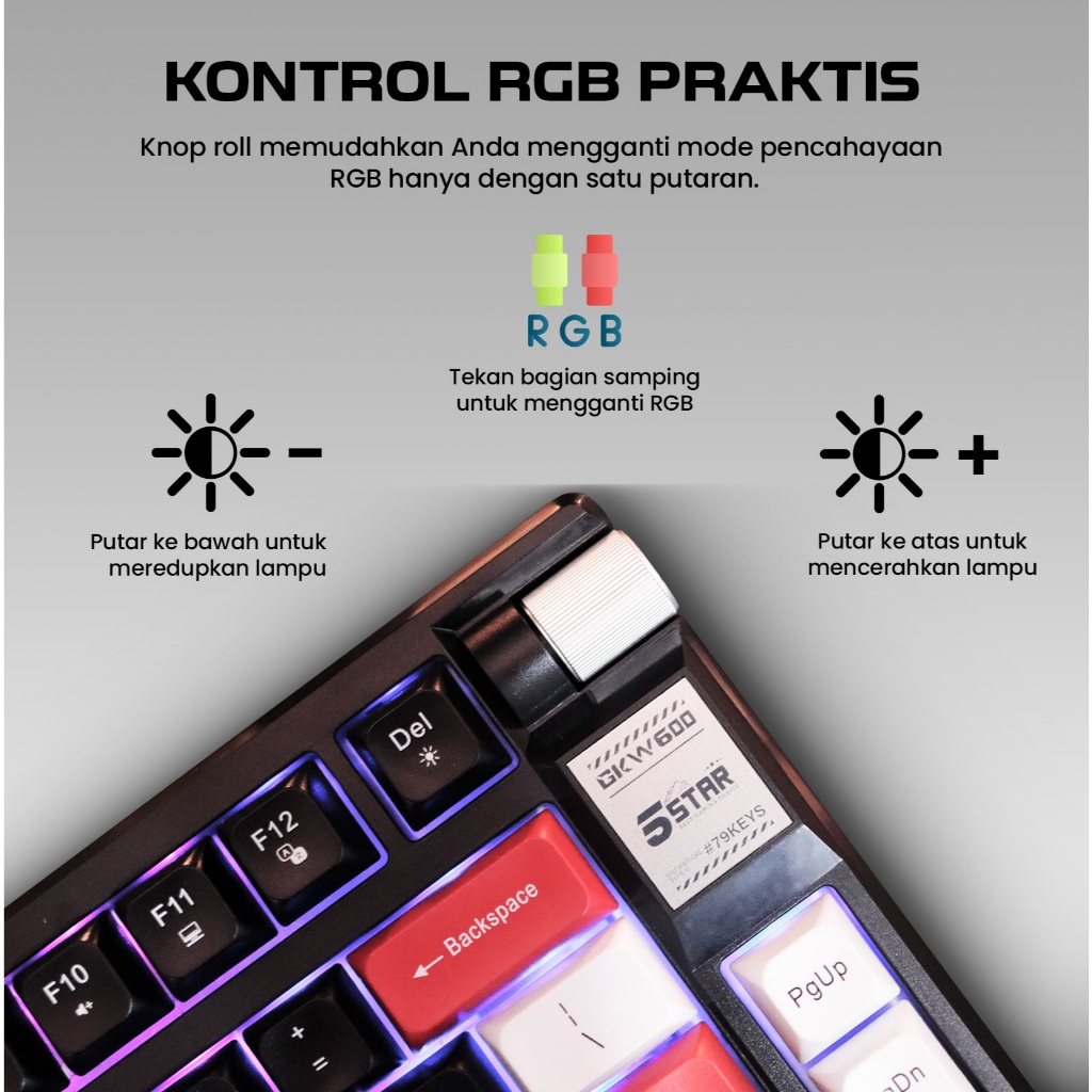 Jual 5Star Keyboard Gaming Mechanical Red Switch 79 Keys Triple Mode BT ...