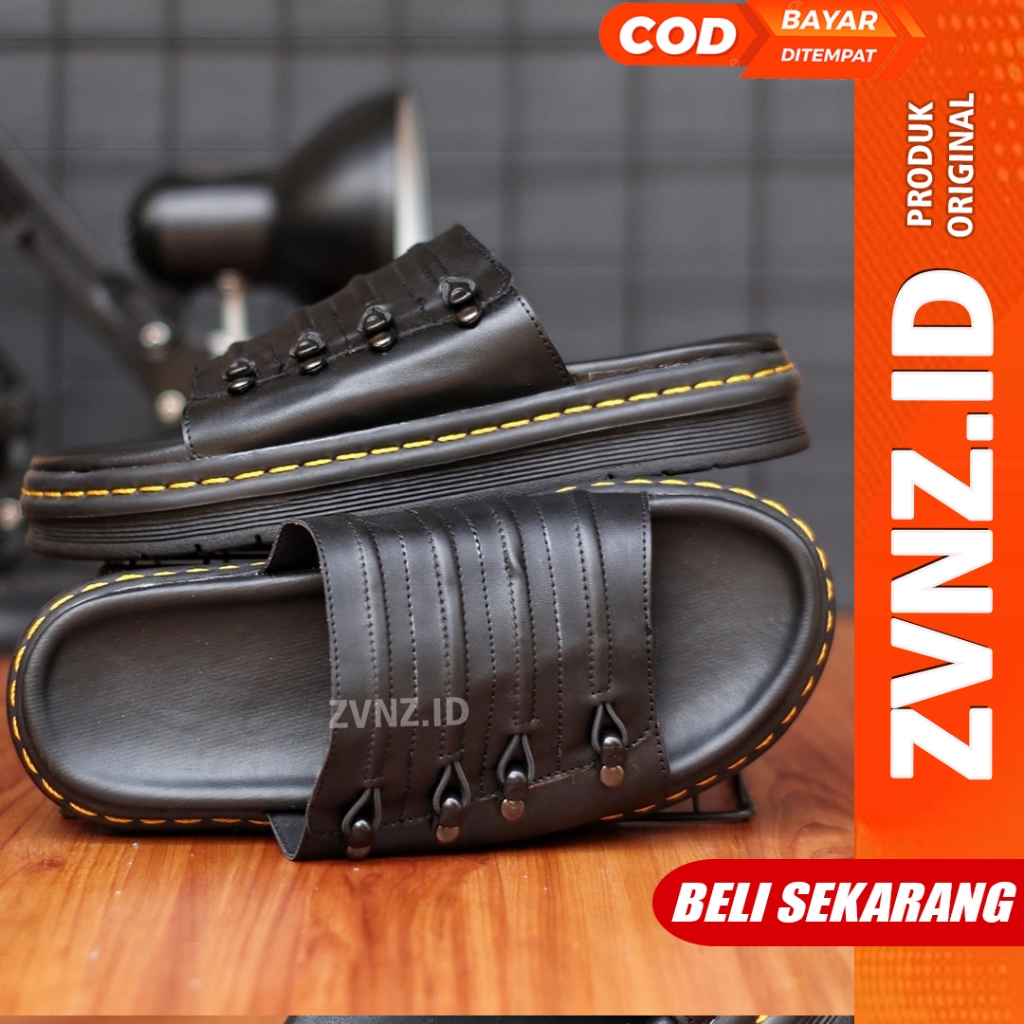 Jual ZVN Clion Sandal Casual Pria Hitam Slide Simpel Original | Shopee ...