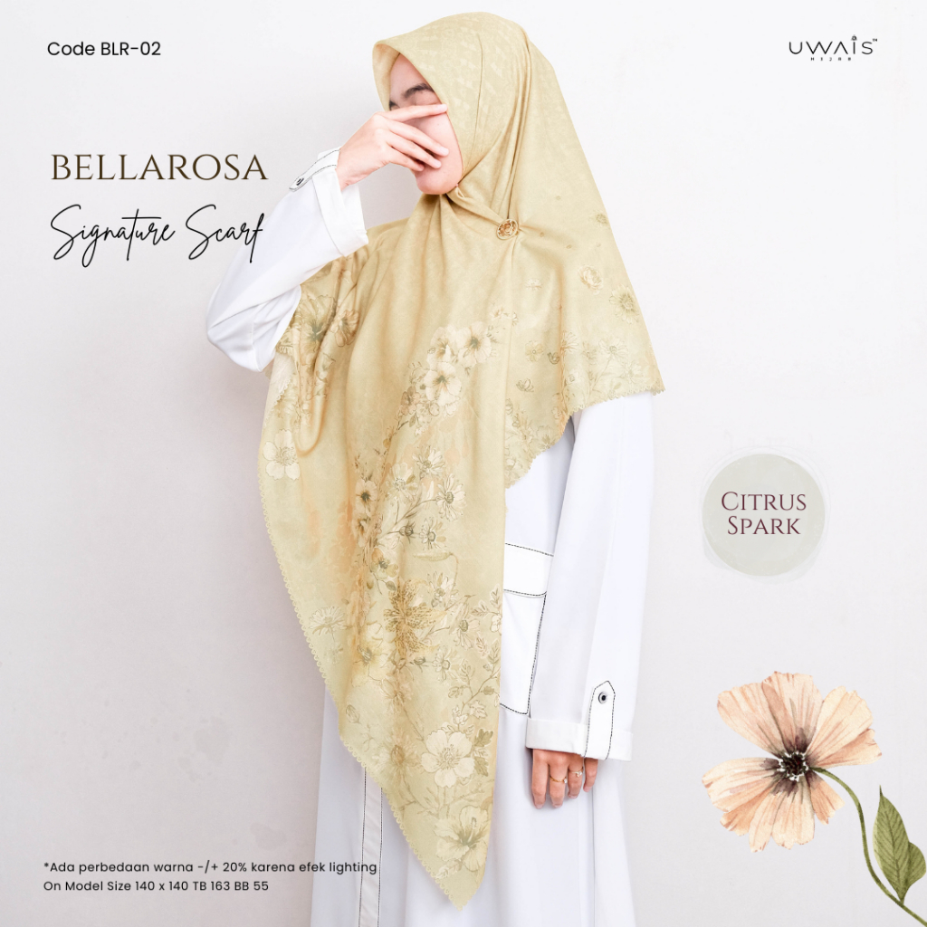 Uwais Bellarosa Scarf Hijab Segi Empat Motif Wanita Muslim Anti Nerawang Panas Mudah Dibentuk
