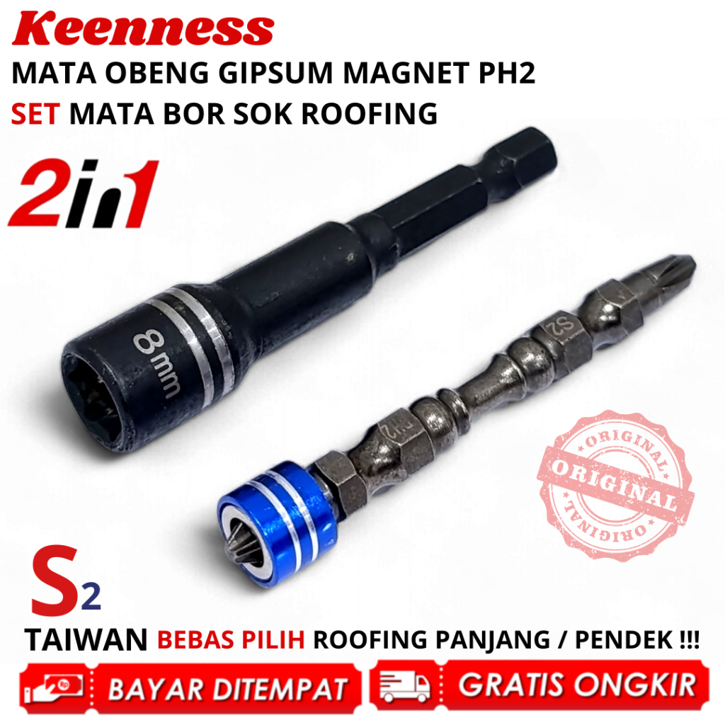 Jual PAKET Mata Bor Obeng Gipsum Magnet PH2x65mm + Mata Bor Kunci Sok ...