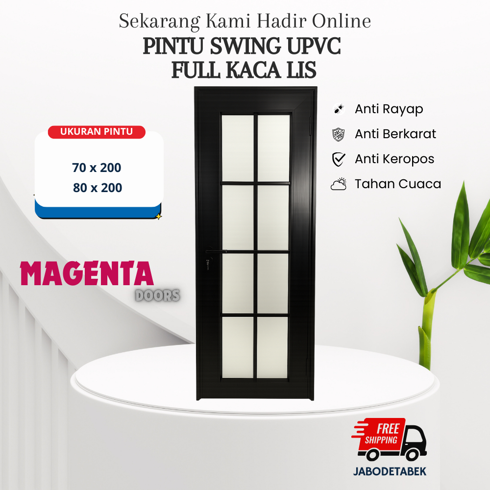 Jual Pintu Swing UPVC Full List Kaca Warna Hitam Pintu Kamar Mandi UPVC