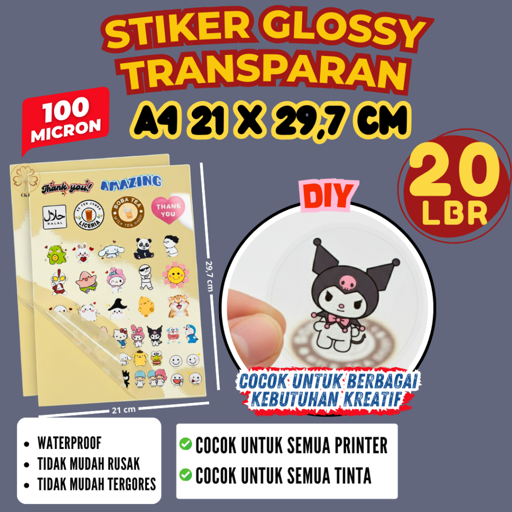 Jual STICKER TRANSPARAN INKJET A4 ISI 20 LEMBAR WATERPROOF / STIKER ...