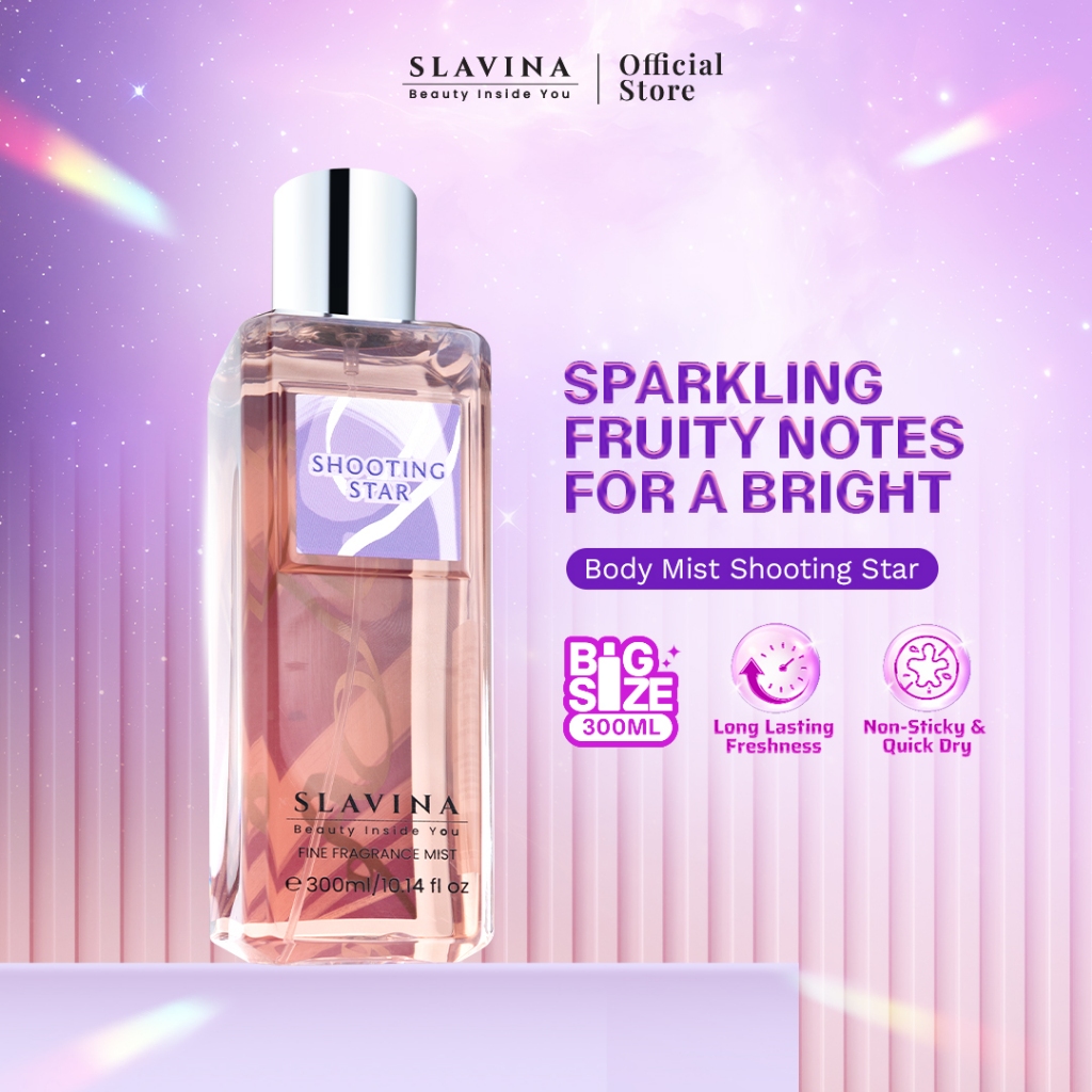 SLAVINA Body Mist Shooting Stars by Nagita Slavina – Parfum Wanita Tahan Lama dan Wangi Manis Vanilla Floral Musk, Minyak Wangi Fresh Perfume Body Spray Perfume Long Lasting Fragrance Parfum Murah Premium