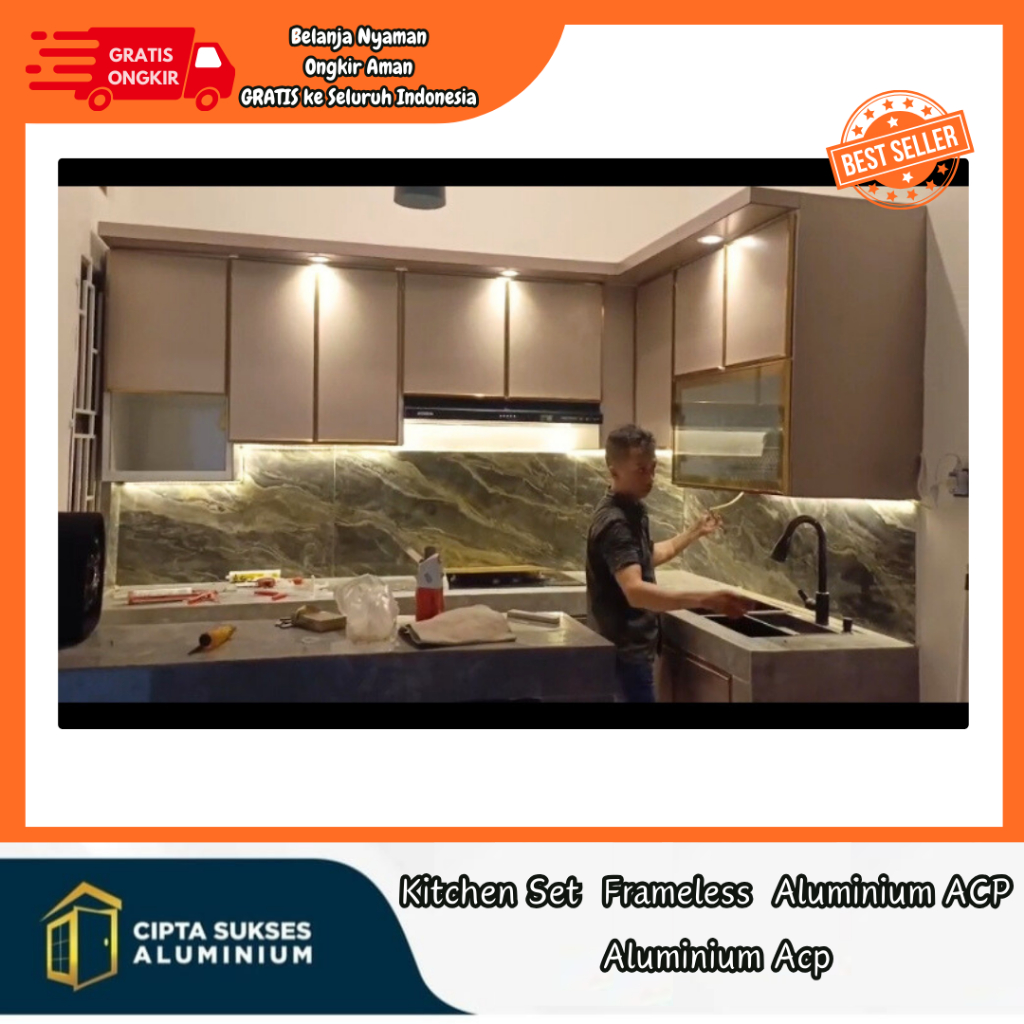 Jual kitchen set dapur aluminium acp type frameless terbaru elegan dan ...
