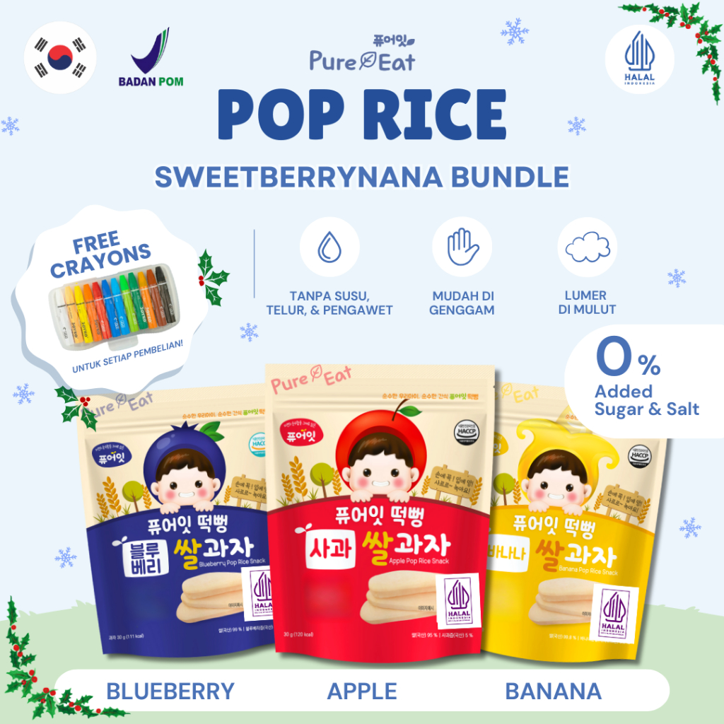 Jual [Bundle of 3] Pure Eat Pop Rice All Fruits Bundle - Snack Korea ...