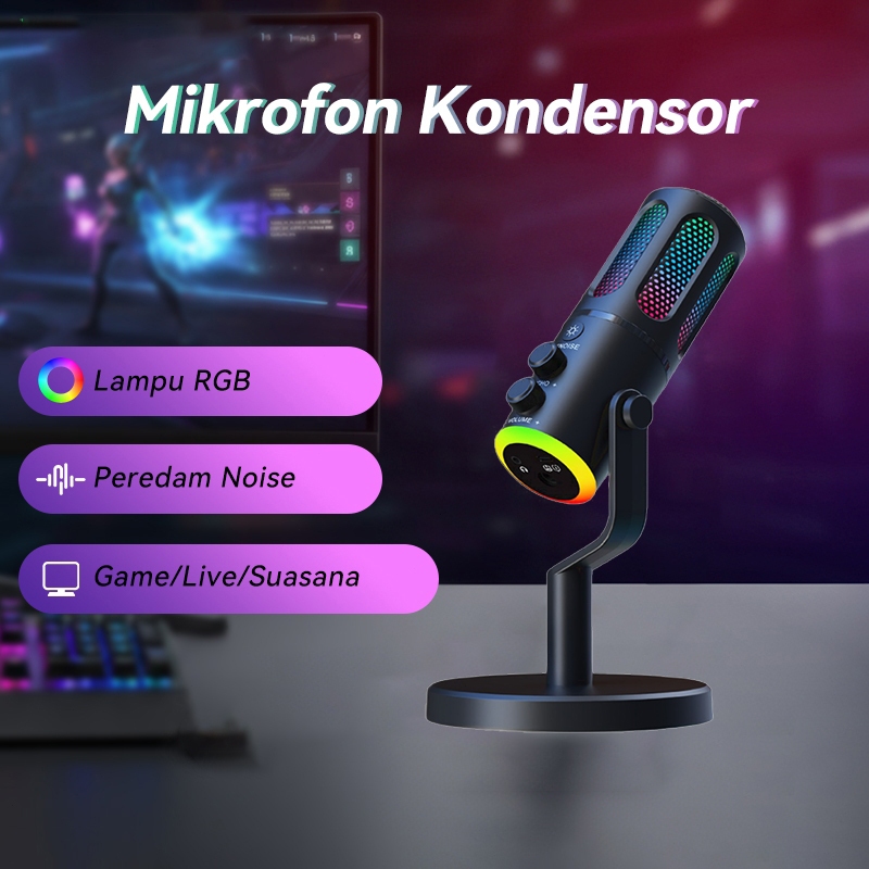 Jual RGB Microphone Condenser USB Type-C Mikrofon with RGB Dynamic Mic ...