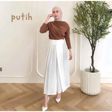 Celana Kulot Formal Husna Kancing 2 Kulot Pleats Kasual Celana Kulot Wanita Fit Highwaist