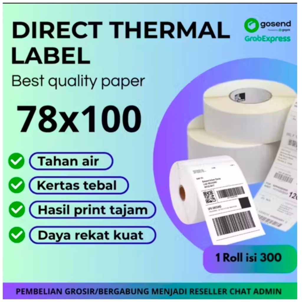 Jual Kertas thermal label resi 78x100 isi 300 lembar barcode tag harga ...