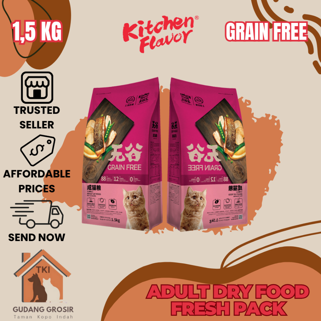 Jual Kitchen Flavor Grain Free For Adult Cat 1.5Kg | Shopee Indonesia