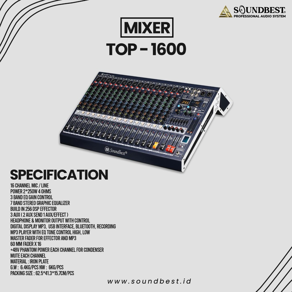 Jual Mixer SoundBest Top 1600 Original 16 Channel Bluetooth - USB ...