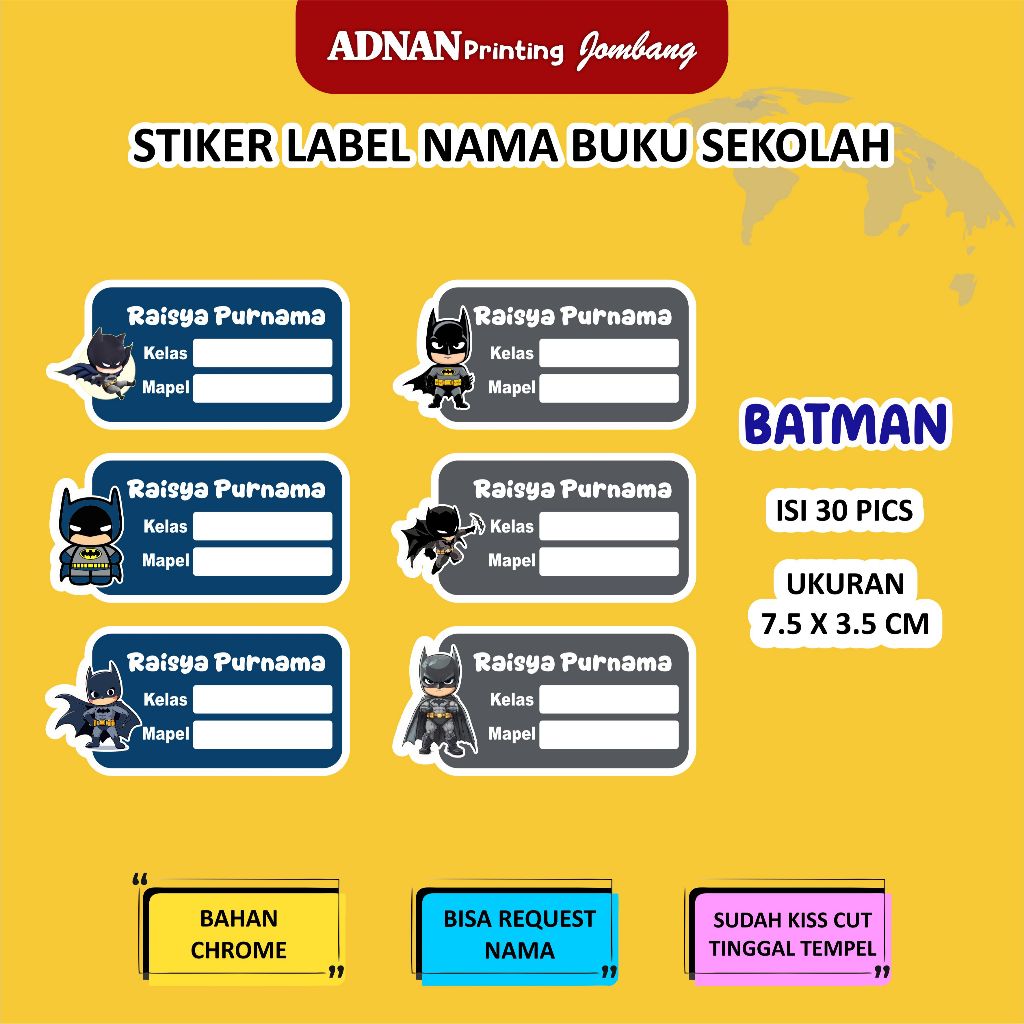  Jual Stiker Label Nama Buku Anak Sekolah Custom isi 30pcs bisa tambah 