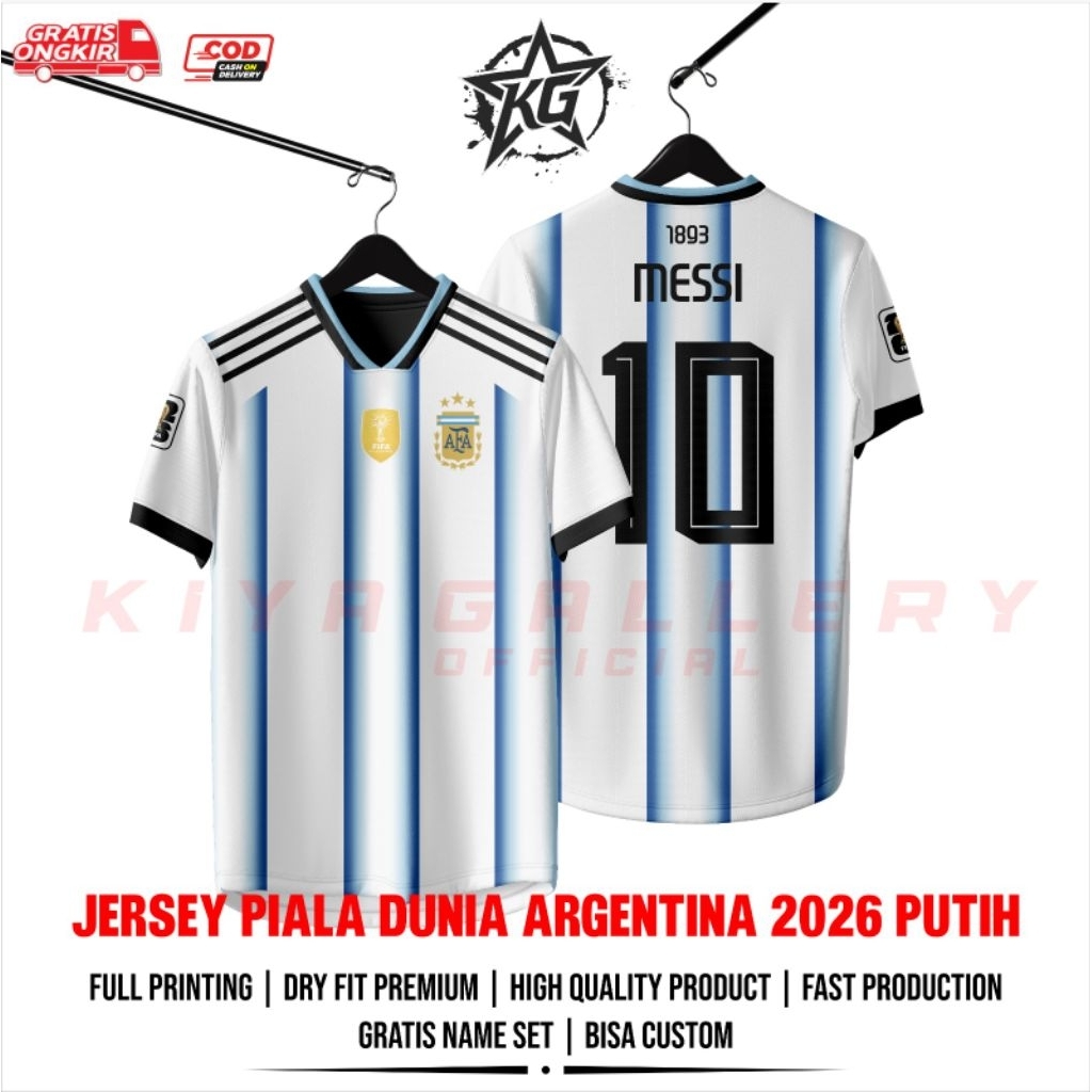 Jual JERSEY PIALA DUNIA ARGENTINA 2026 PUTIH FULL PRINTING GRATIS NAMA