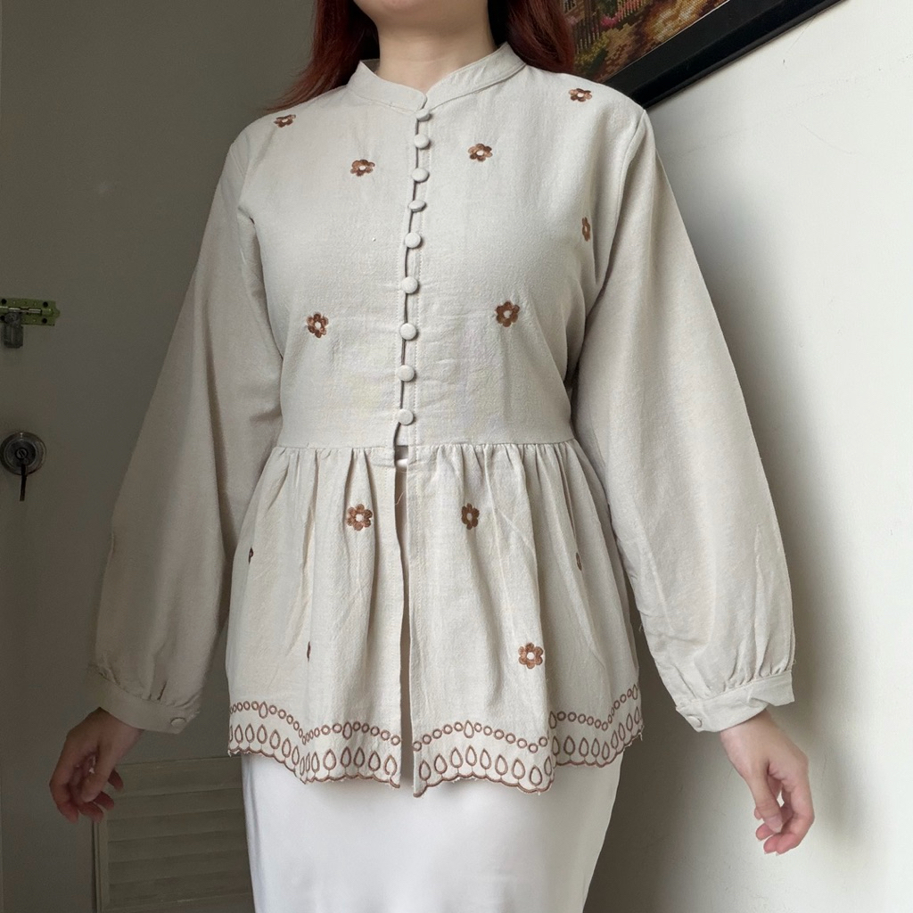Hesti Top Blouse Linen Bordir Korean Style By Biel foto 1