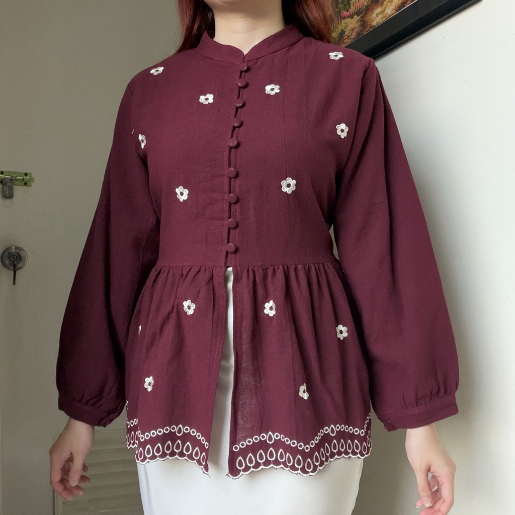 Hesti Top Blouse Linen Bordir Korean Style By Biel foto 3