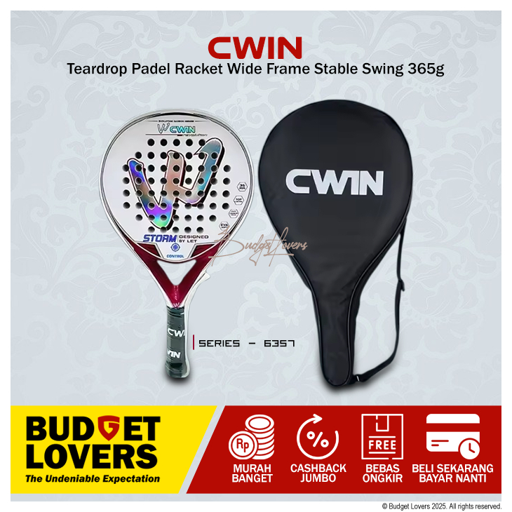 Jual CWIN Teardrop Shape Padel Racket 365g Carbon & Glass Fiber EVA ...