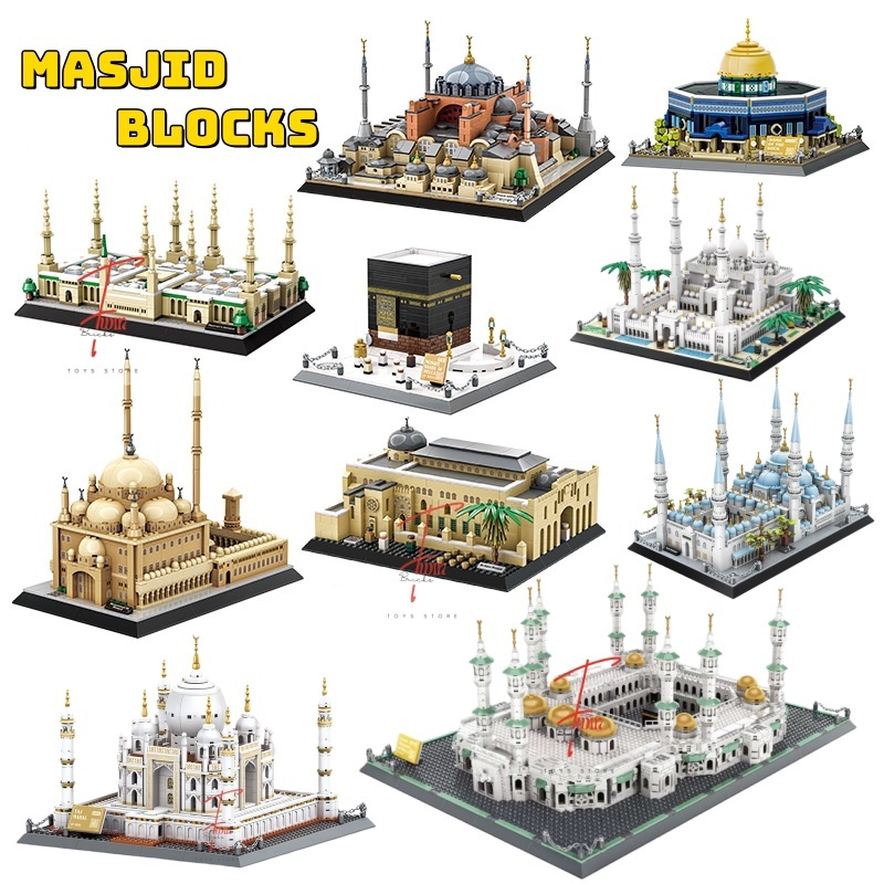 Jual Masjid AI-Haram Bricks Building Ka'bah Aqsa Nabawi Model Blue ...