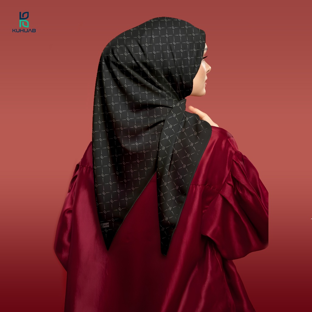 KUHIJAB Monogram Series Jilbab Motif Floral Kerudung Segi Empat Hijab Scarf Bahan Voal Laser Cut
