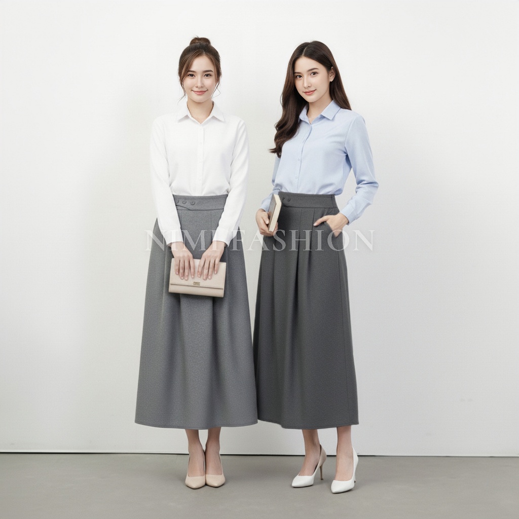 Jual NIMI - Rok Panjang Wanita A - Line Rempel / Pleats -Maxi Skirt ...