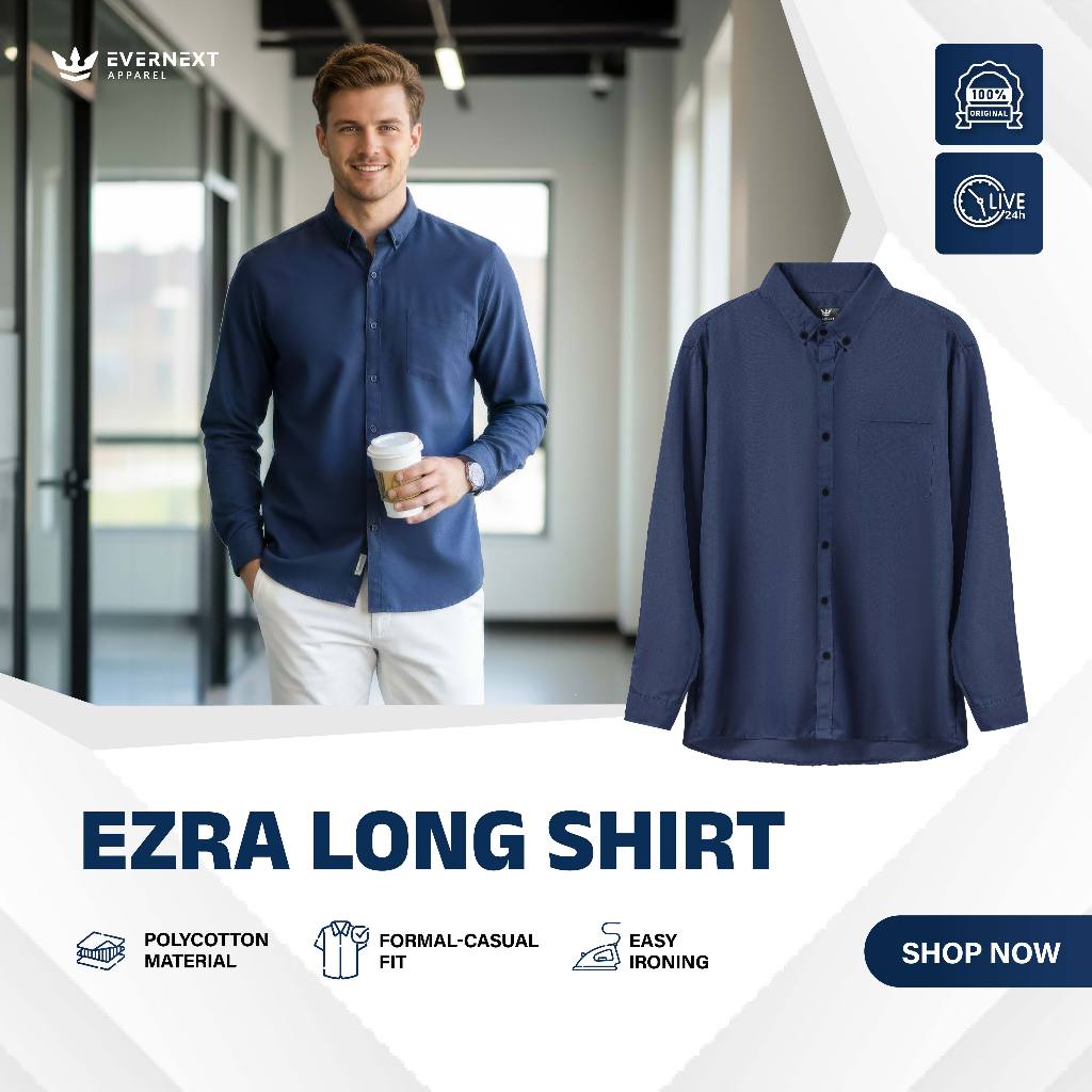 Jual Evernext Apparel - Kemeja Panjang Pria Ezra Long Shirt Kemeja ...